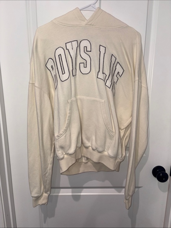 Boys Lie Tops - Boys Lie Cream Hoodie with Black Outline Logo